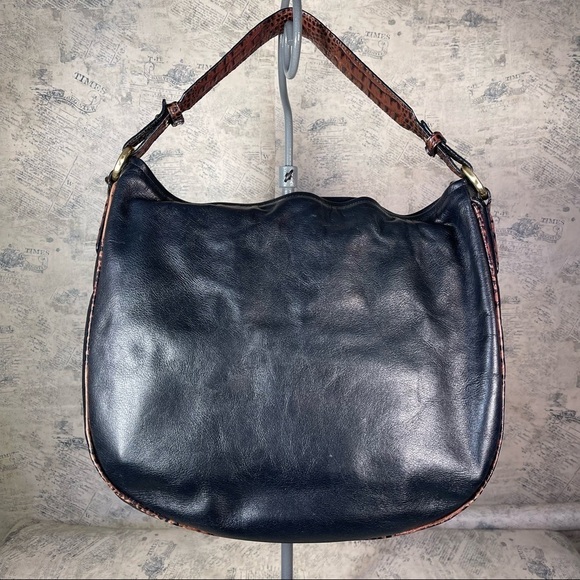 BRAHMIN Brown Black Croc Embossed Leather Shoulder Bag 90s - Picture 3 of 12